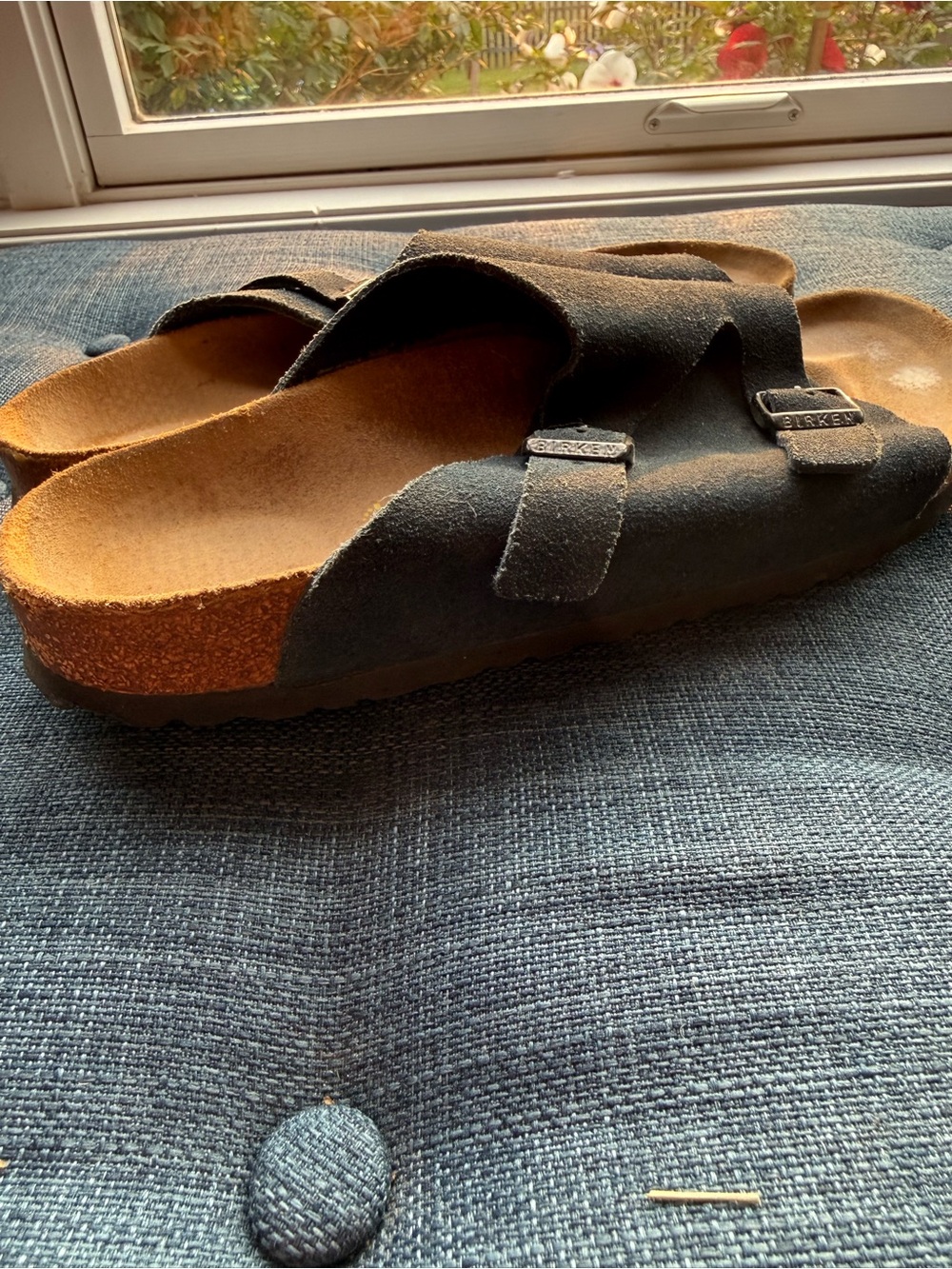 Birkenstock Zurich Suede Leather Slip On Sandals Navy Blue Size 40 Narrow Women - Picture 3 of 6